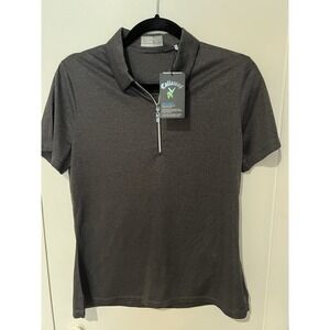 NWT Callaway Opti-Dri Womens‎ Medium Dark Grey Polo Golf 1/4 Zip Short Sleeve